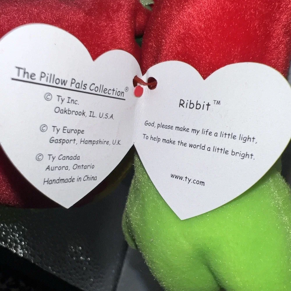 Vintage 1998 Ty Ribbit Pillow Pal Red and Green Frog‎ 15'' plush -Stuffed Animal